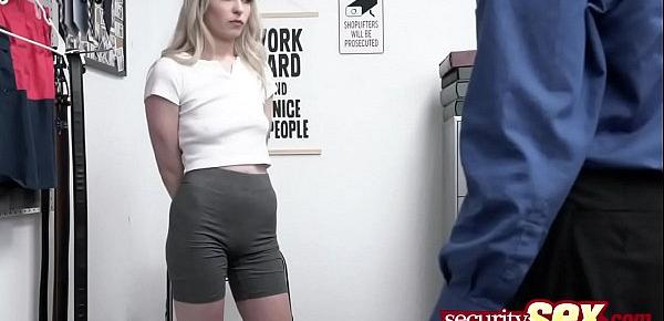  Small tits blonde babe is getting fucked hard for being a kinky shoplifter.